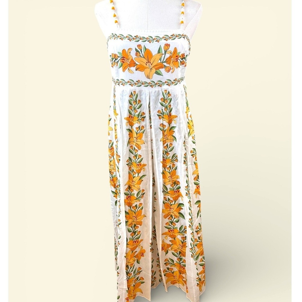 Farm Rio NWT SZ MED Trophical lightness off white Maxi Dress Floral Print Flowy - Picture 2 of 16
